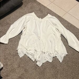 Free People White Ruffled Gauze Long Sleeve Top M